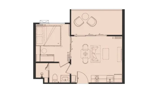 1-bedroom L floor plan